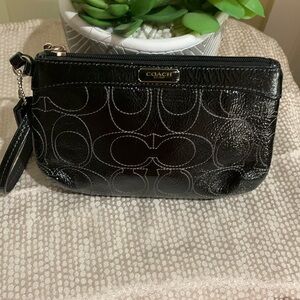 Coach Black Signature Stitch Patent Leather Wristlet